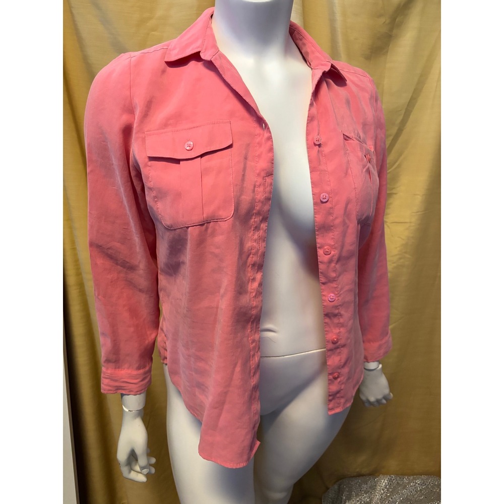 Chico's Coral Pink Roll Tab Sleeve Button Down Utility Shirt Size 1 Medium